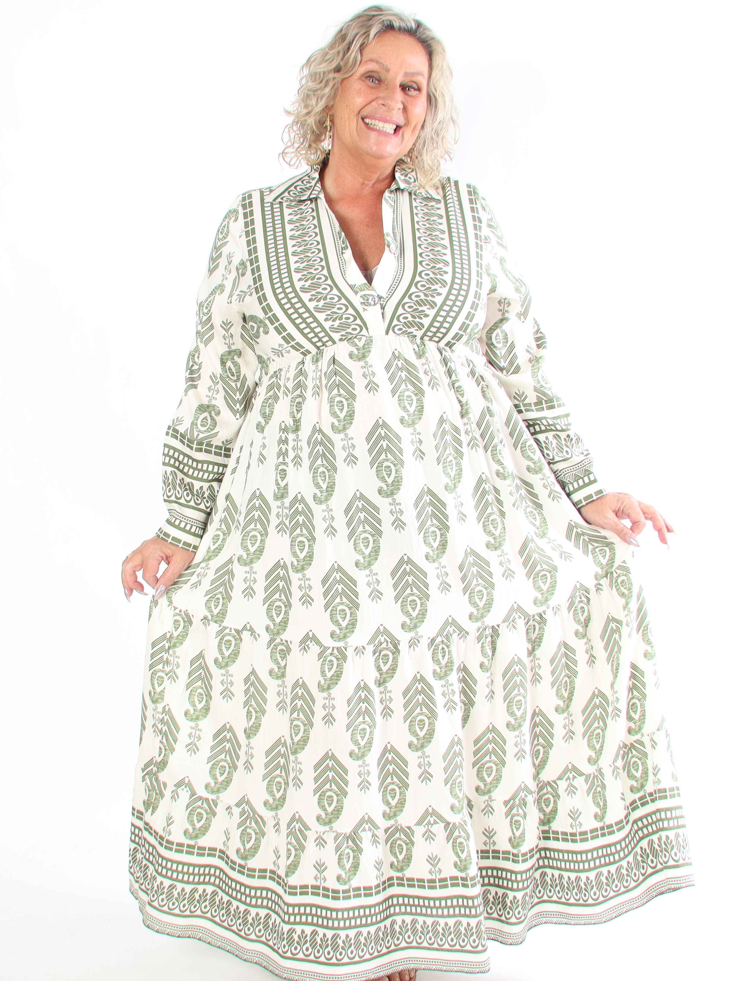 Raina - Lång mönstrad plus size-klänning i viskos